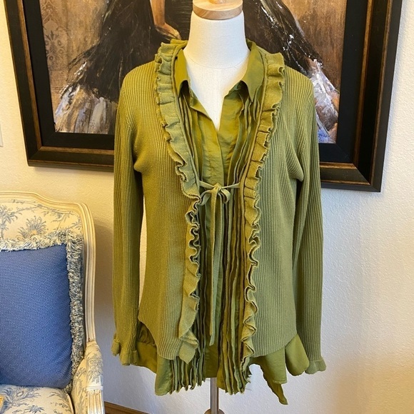 Larry Levine Size L Green Sweater Cardigan - Picture 1 of 6